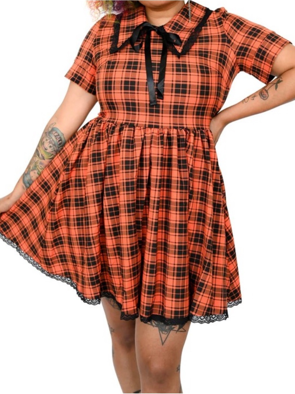Foxblood Dolls Kill Halloweentown Swing Dress size Large Orange Black Plaid